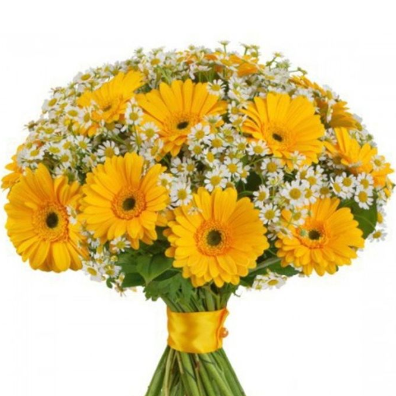 Букет из гербер и танацетума "Солнечный луг" большой